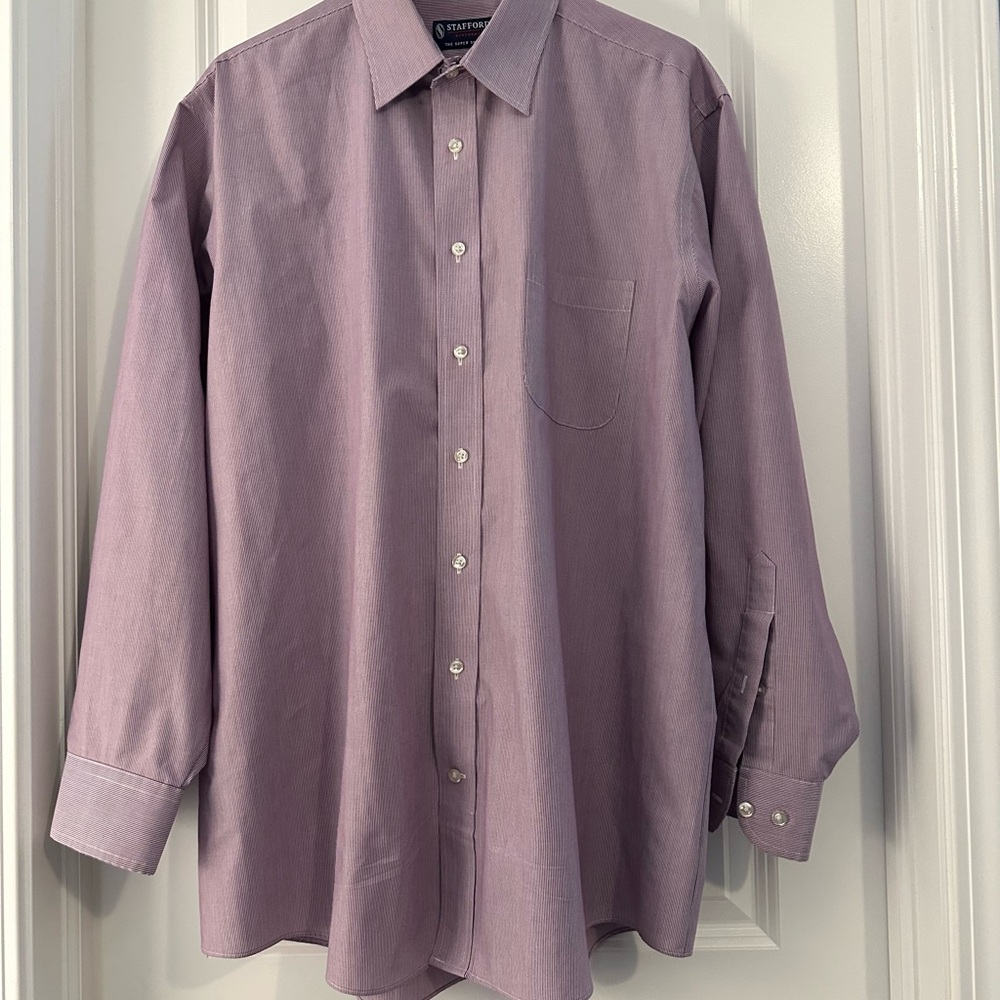 Stafford Purple and White  Pinstripe Casual Button Down Shirt